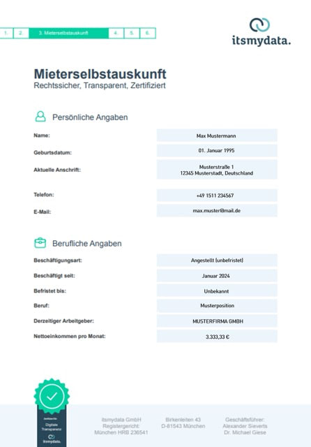 Beispiel einer Mieterselbstauskunft in der MieterMappe