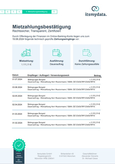 Beispiel einer Mietzahlungsbestätigung in der MieterMappe