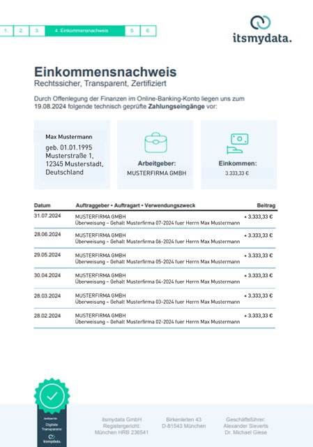 Beispiel eines Einkommensnachweises in der MieterMappe