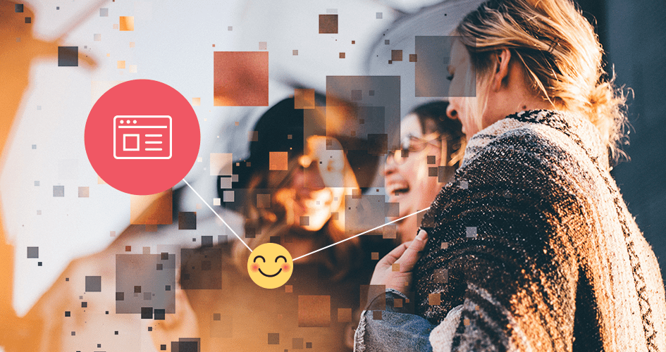 Das persönliche Datenkonto von itsmydata - drei Frauen stehen lachend im Halbkreis. Dazu ist noch ein Smile-Emoji und ein Browser-Icon zu sehen.