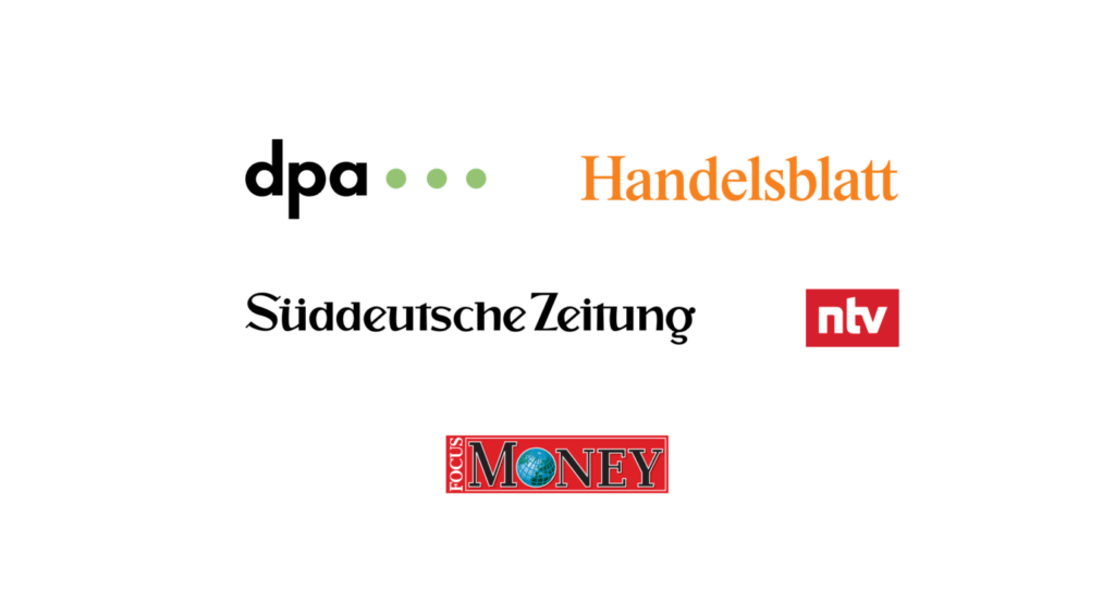 Mehrere Logos auf weißem Hintergrund - dpa, Handelsblatt, Süddeutsche Zeitung, ntv und Focus Money
