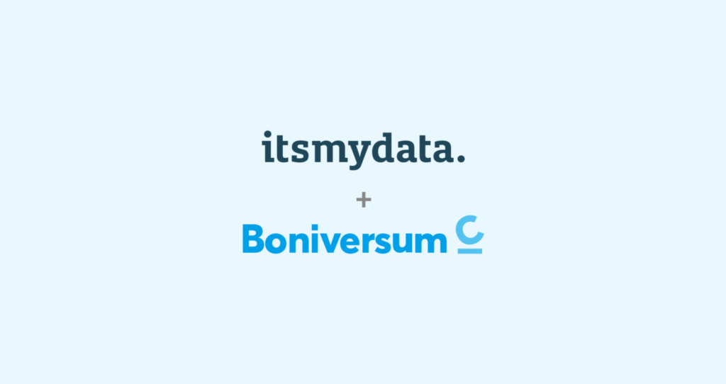 Logos von itsmydata und Creditreform Boniversum auf hellblauem Hintergrund