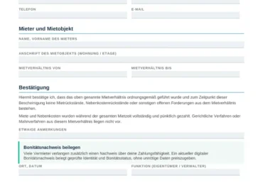 Mietschuldenfreiheitsbescheinigung: Ratgeber & kostenlose Vorlage